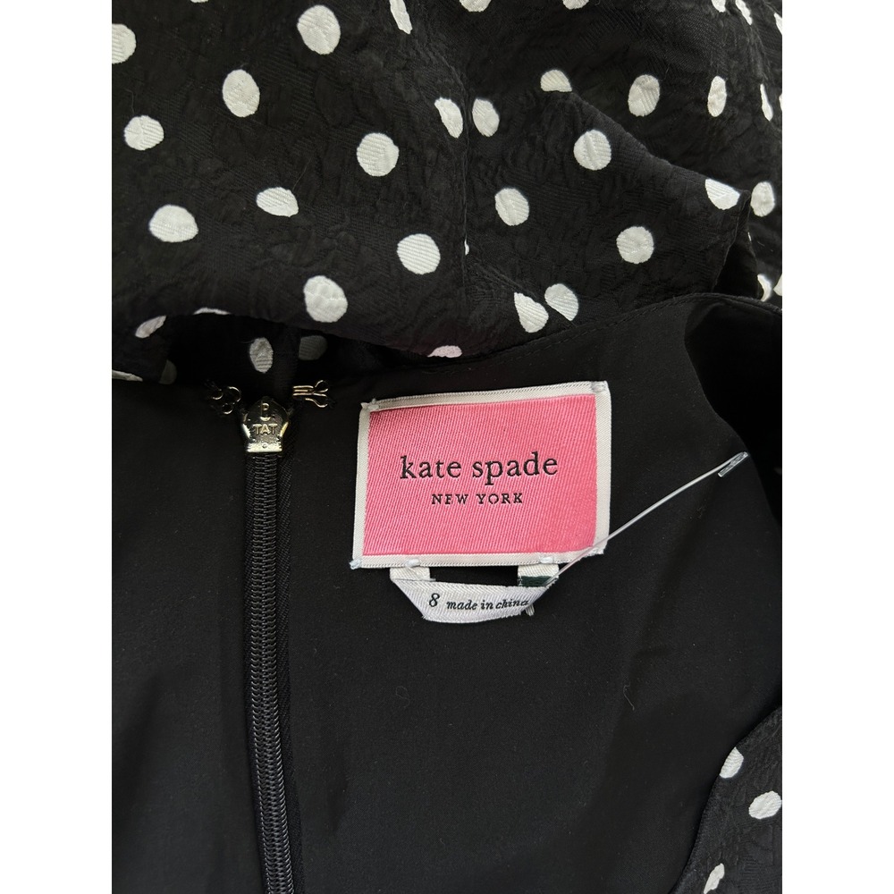 Kate Spade Polka Dot Silk‎ Blend Puff Sleeve Midi Dress Black White Size 8 Twee - Picture 3 of 14